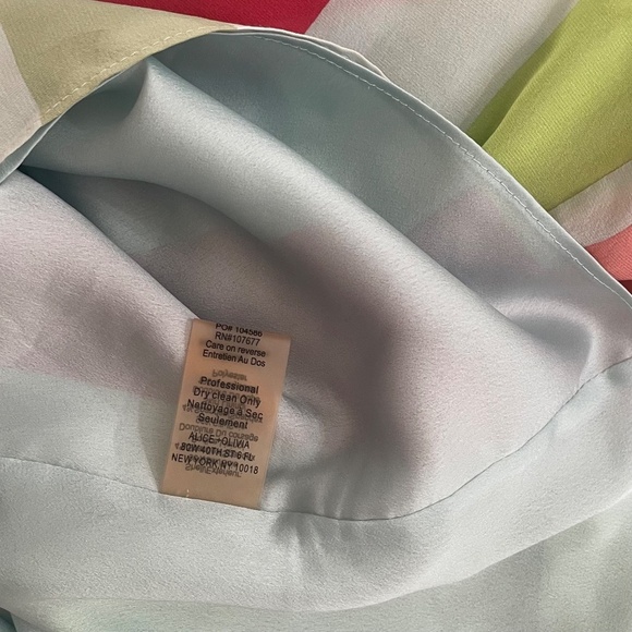 ALICE + OLIVIA Anita Silk Pastel Stripe Dress Retro Blouson Button Back Medium - Picture 14 of 16